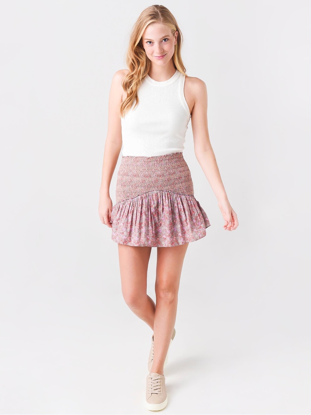 LoveShackFancy Pink Floral Ruffle Mini Skirt